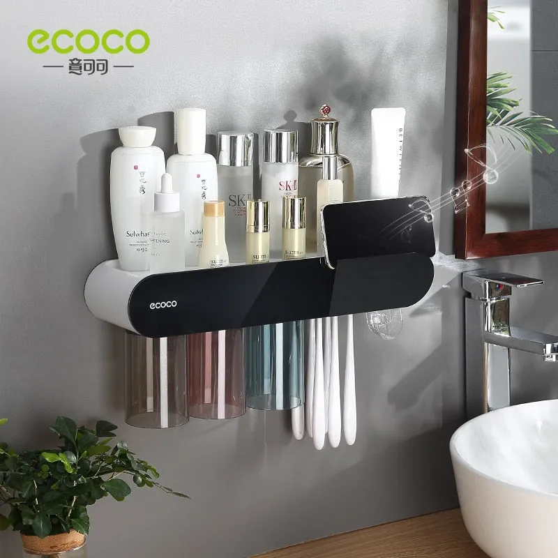 ECOCO Magnetic Adsorption Inverted Toothbrush Holder Automatic Toothpaste Squeezer Dispenser Storage Rack Bathroom Accessories