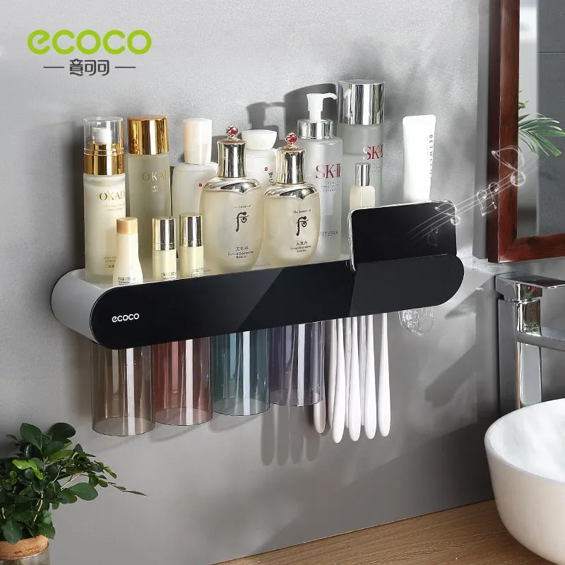 ECOCO Magnetic Adsorption Inverted Toothbrush Holder Automatic Toothpaste Squeezer Dispenser Storage Rack Bathroom Accessories