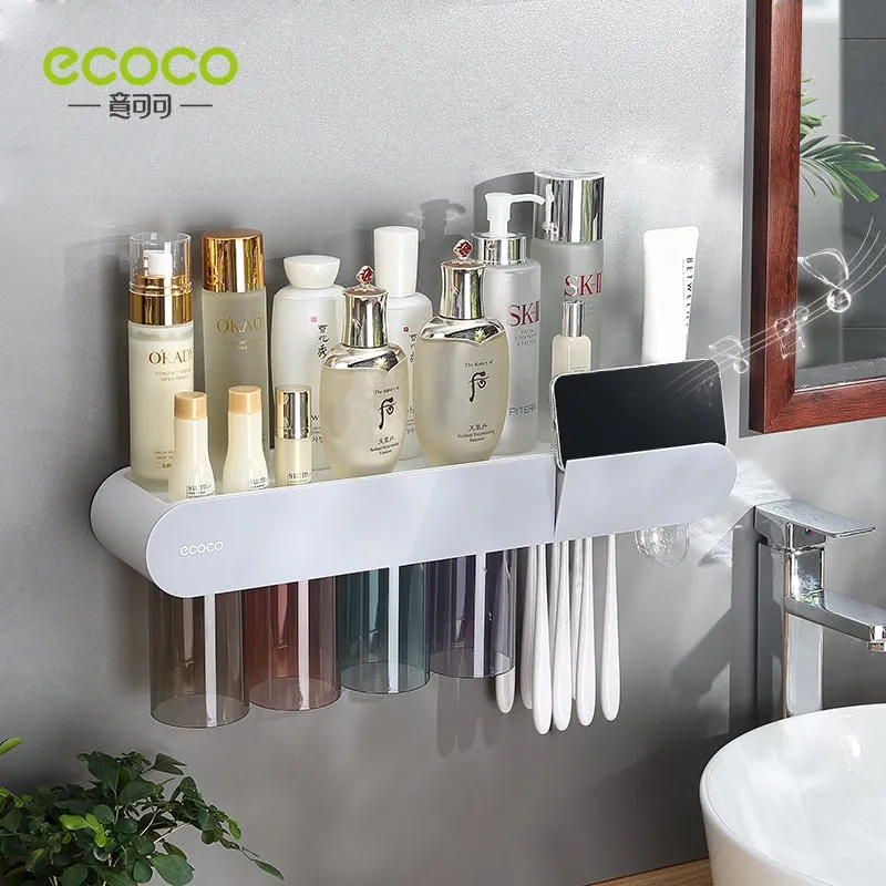 ECOCO Magnetic Adsorption Inverted Toothbrush Holder Automatic Toothpaste Squeezer Dispenser Storage Rack Bathroom Accessories