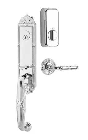 Emtek Single Cylinder Ribbon & Reed Handleset EMPowered Motorized Smart Lock Upgrade With Select R-Bar Tribeca Lever