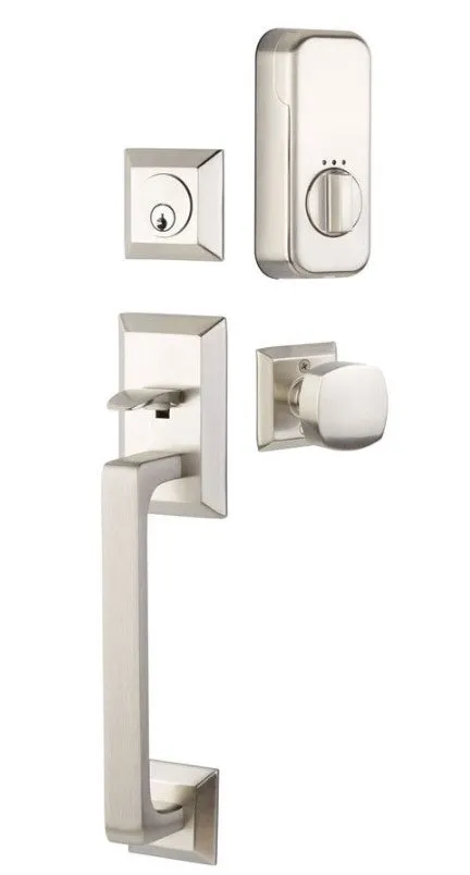 Emtek Single Cylinder Transitional Heritage Sectional Handleset EMPowered Motorized Smart Lock Upgrade With Orb Knob