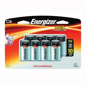 Energizer E93BP-8H Battery, 1.5 V Battery, 8350 mAh, C Battery, Alkaline, Manganese Dioxide, Zinc