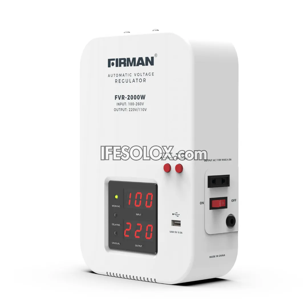 FIRMAN FVR-2000W 2000Watts Wall-Mounted Automatic Voltage Stabilizer with USB - Brand New