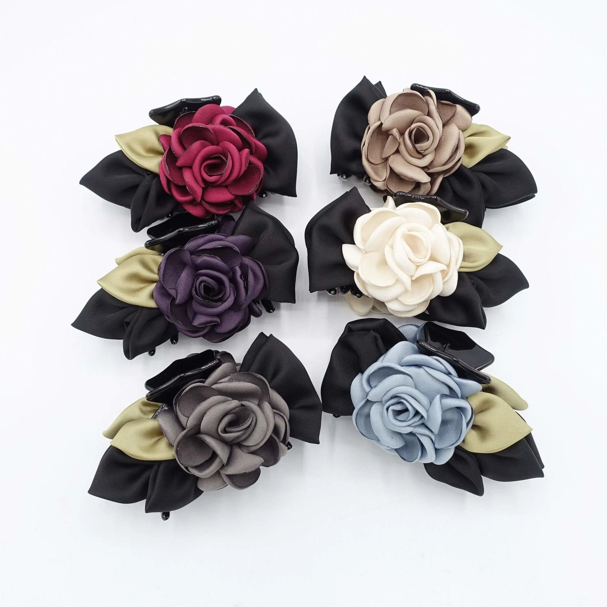 flower hair claw rose black bow decorated hair clamp