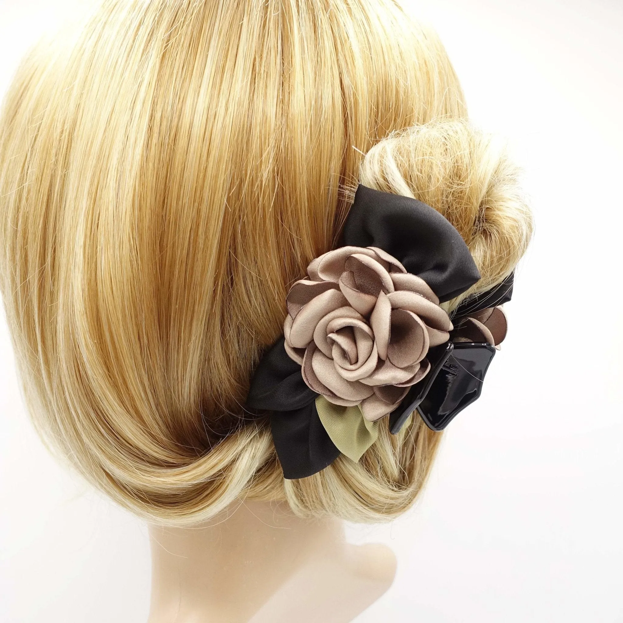 flower hair claw rose black bow decorated hair clamp