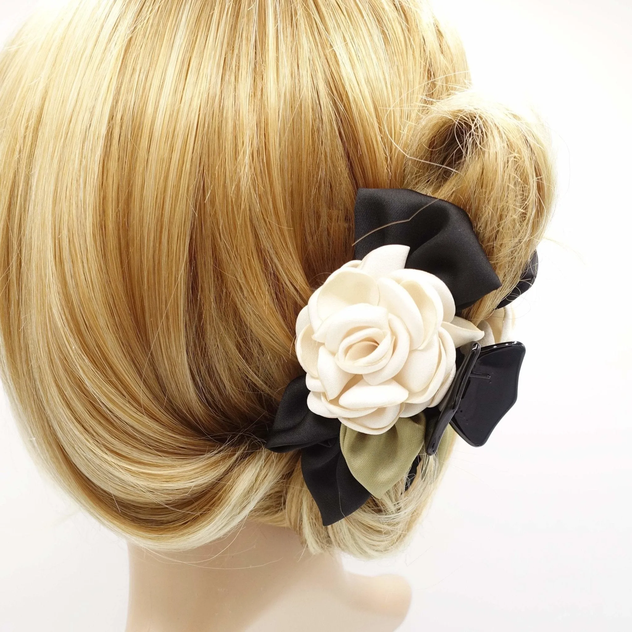 flower hair claw rose black bow decorated hair clamp