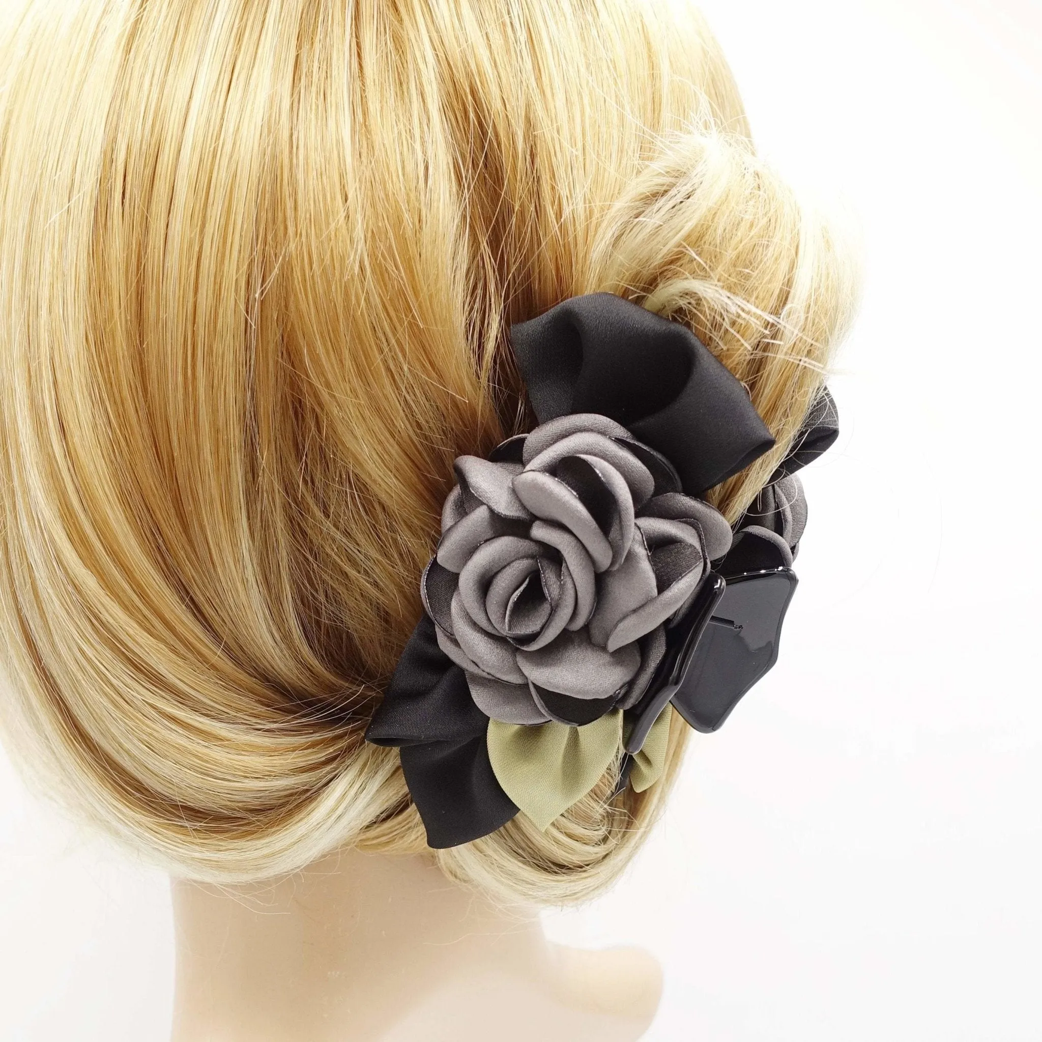 flower hair claw rose black bow decorated hair clamp