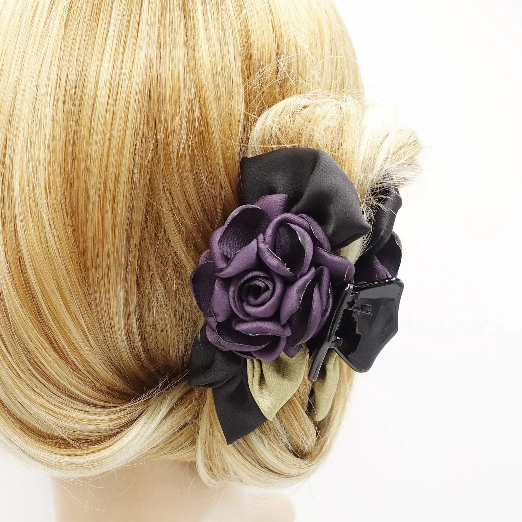 flower hair claw rose black bow decorated hair clamp