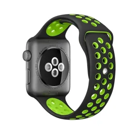 For Apple Watch Ultra 49mm&Watch Ultra 2 49mm / Series 10 46mm / 9&8&7 45mm / SE 3&SE 2&6&SE&5&4 44mm / 3&2&1 42mm Fashionable Classical Silicone Sport Watch Band(Black Green)