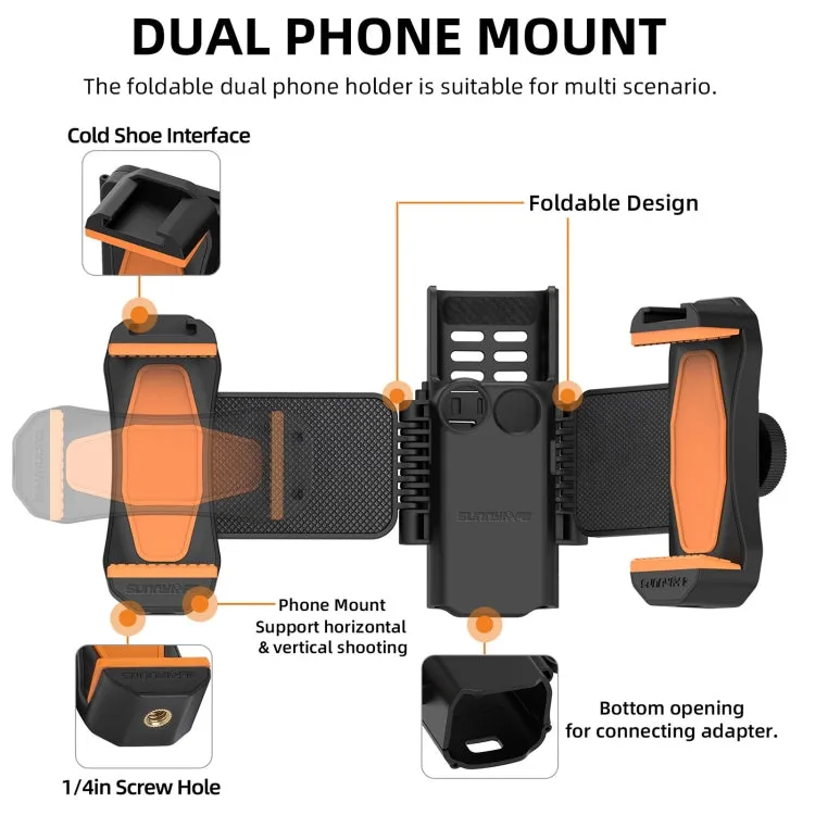 For DJI OSMO Pocket 3 Sunnylife ZJ756 Expanded Dual Phone Clamp Holder (Black)