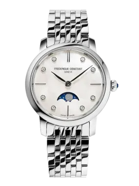 Frederique Constant Ladies Watch Slimline Moon Phase White Diamond FC-206MPWD1S6B