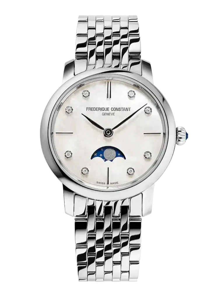 Frederique Constant Ladies Watch Slimline Moon Phase White Diamond FC-206MPWD1S6B