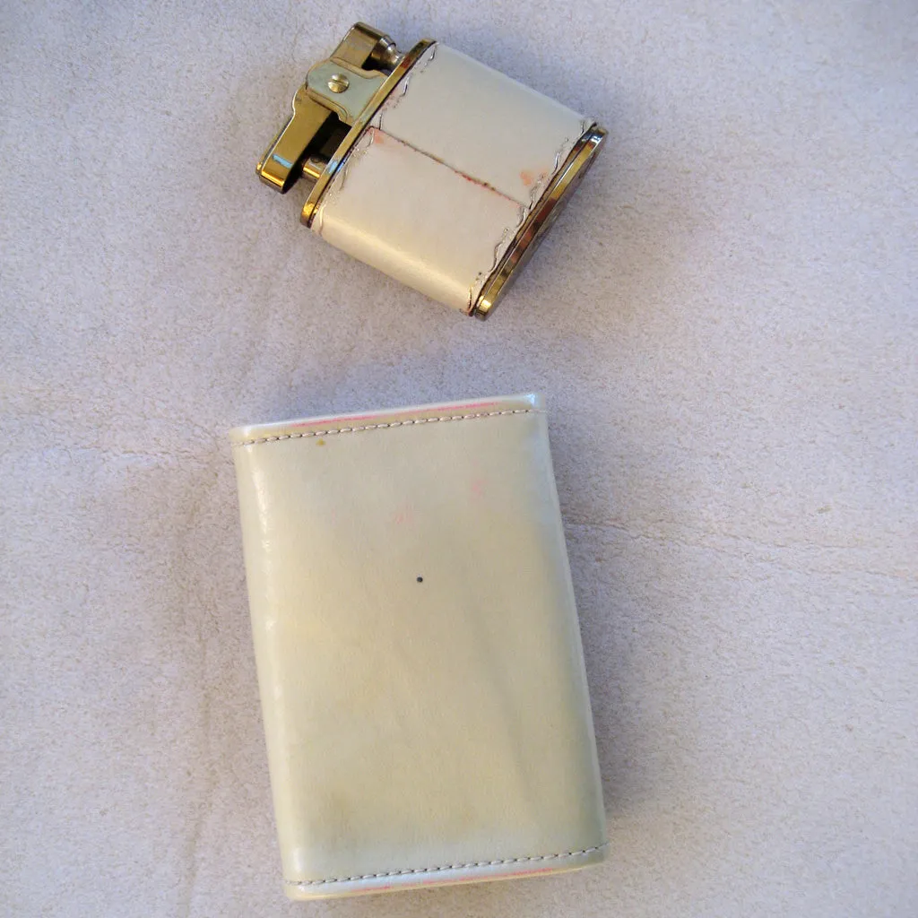 French Daniel Entre Nous Leather and Bead Key Case and Lighter Set