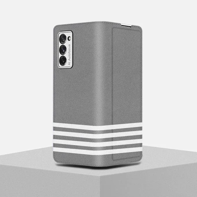 Galaxy Z Fold2 White Stripes Leather Flip Case