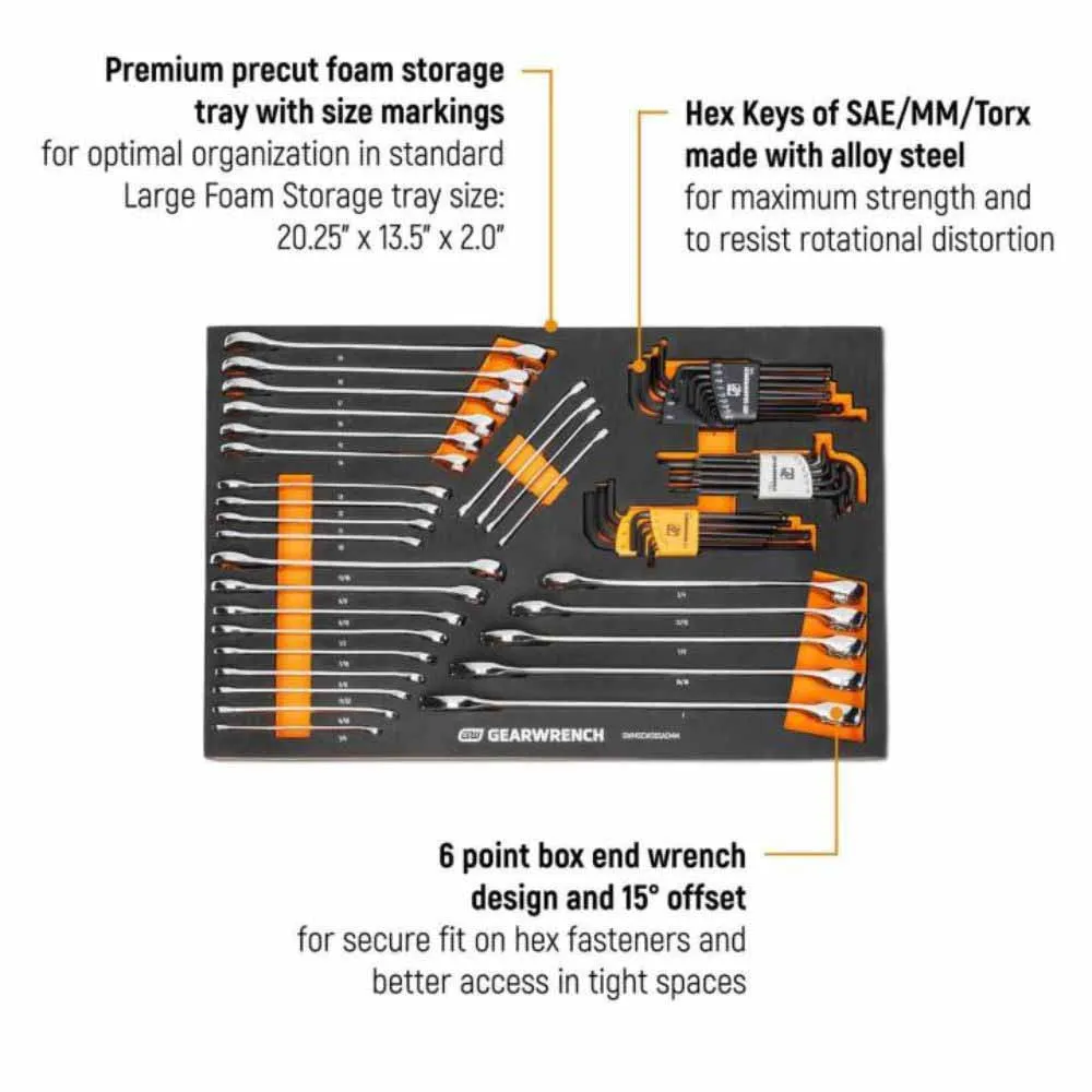 Gearwrench GWMSCWS6SAEMM 59 Piece 6 Point Combination Wrench and Hex Key Set in Foam Storage Tray