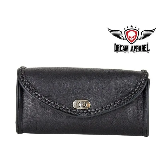 Genuine Black Leather Motorcycle Windshield Bag