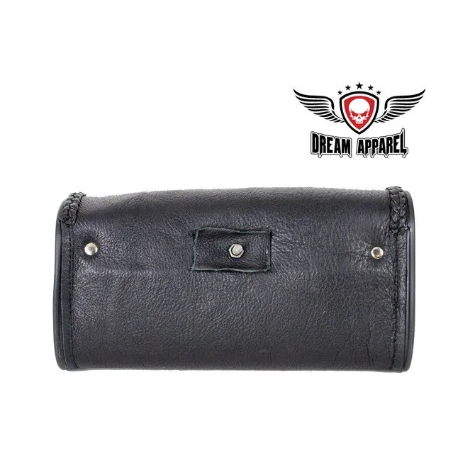 Genuine Black Leather Motorcycle Windshield Bag