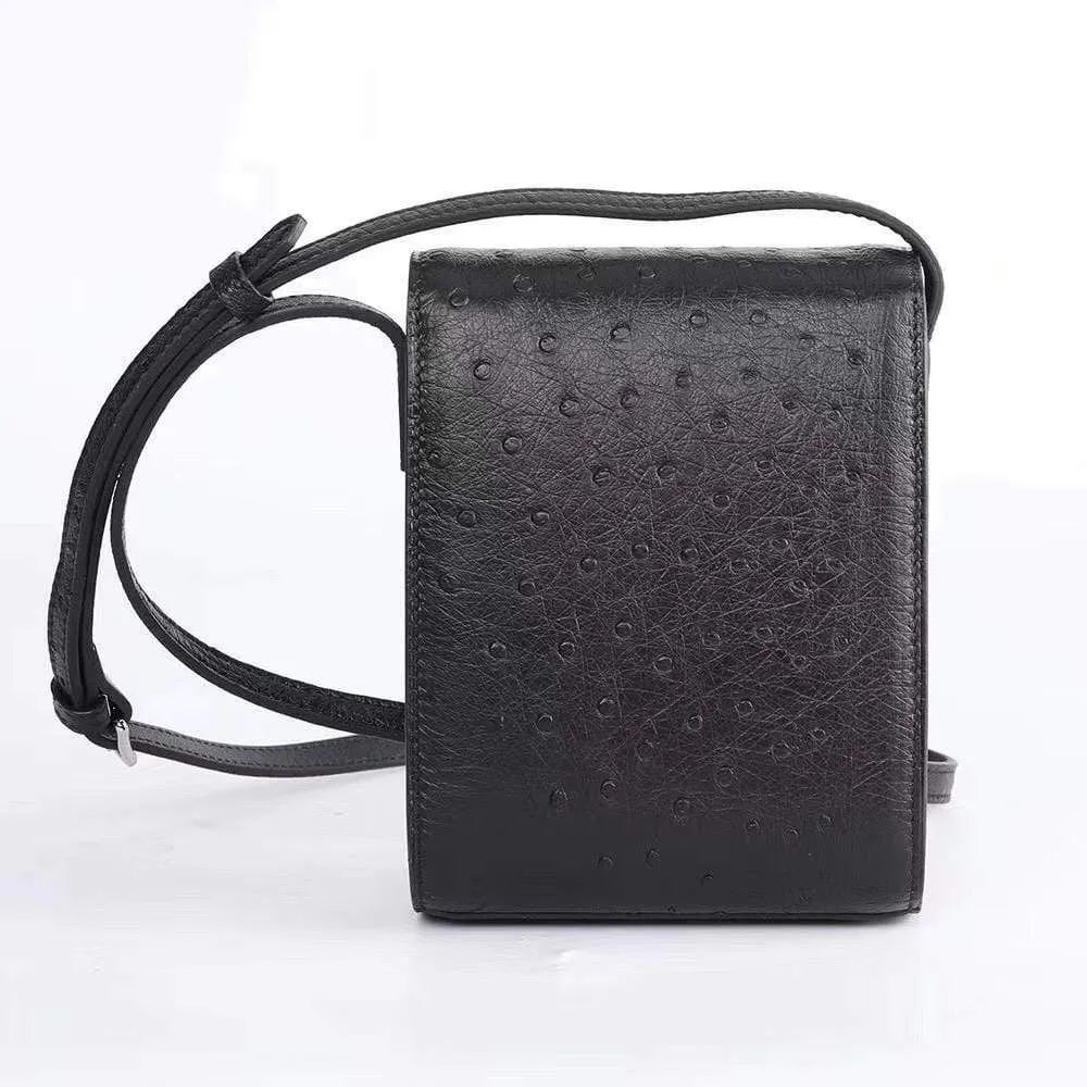 Genuine Ostrich Leather Small Messenger Bag , Phone Case