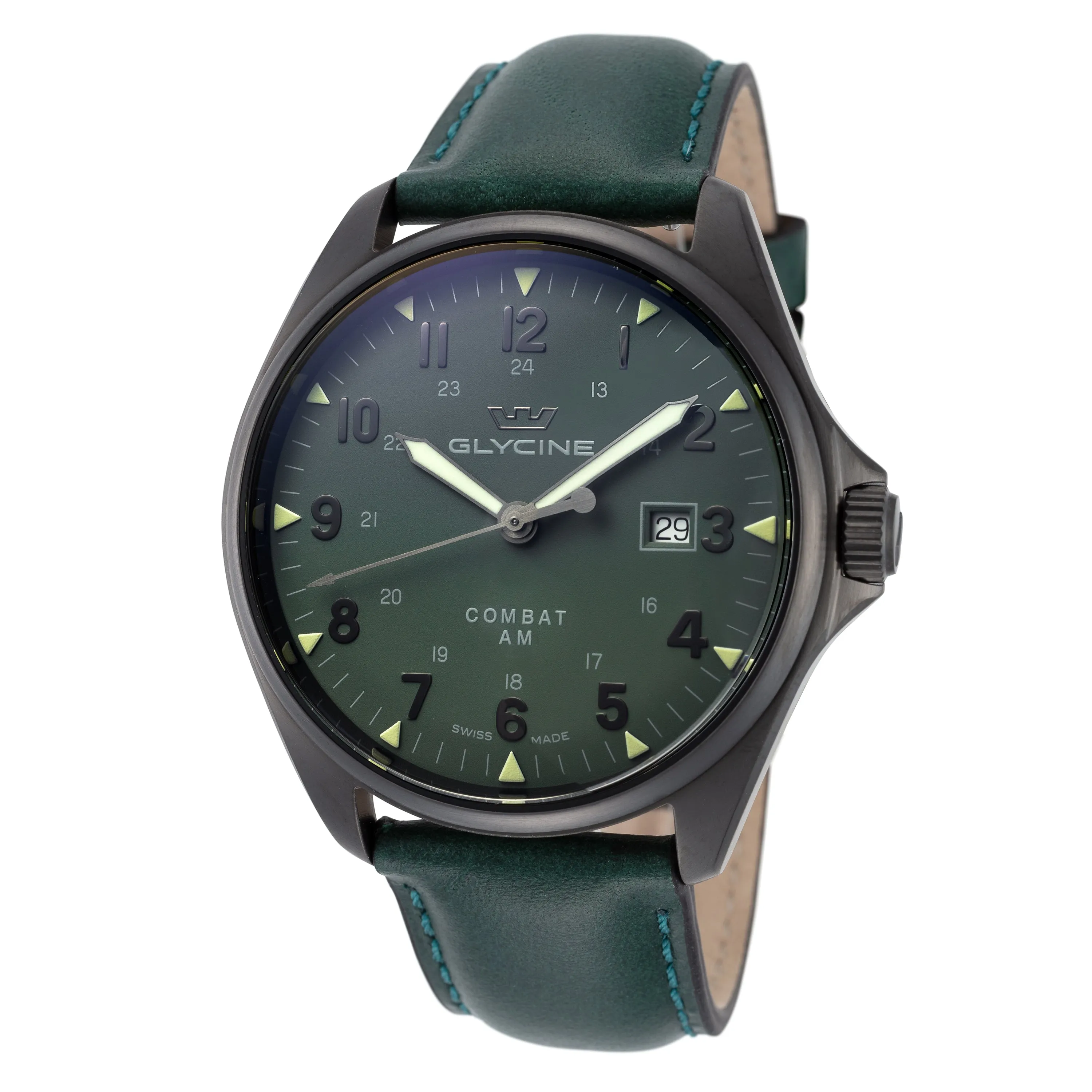 Glycine Men's Combat 6 Vintage GL0298 43mm Dark Green Dial Leather Watch