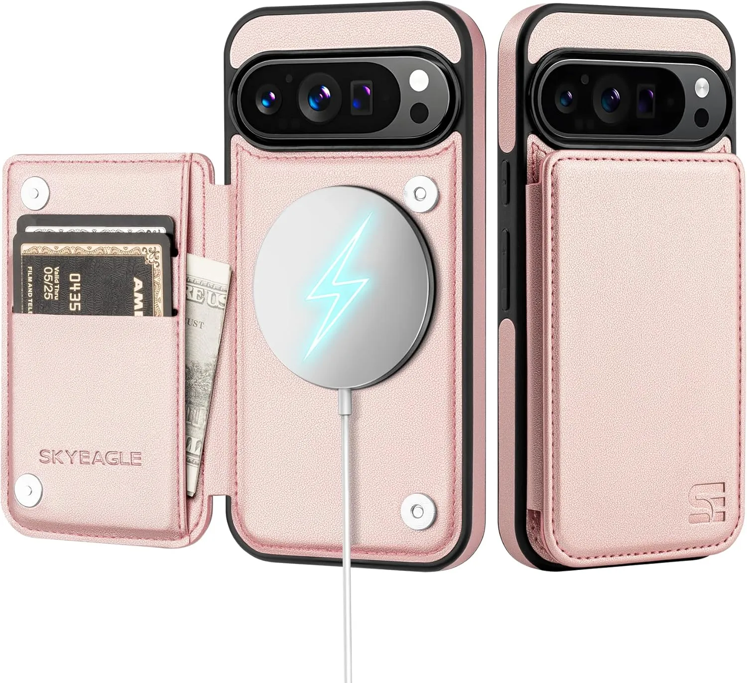 Google Pixel 9 Pro XL Wallet Holder Compatible Credit Card Slots PU Leather Phone Case Rose Gold