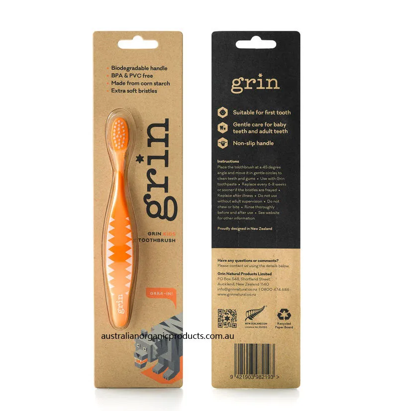 GRIN Biodegradable Kids Soft Toothbrush 8 pk Orange