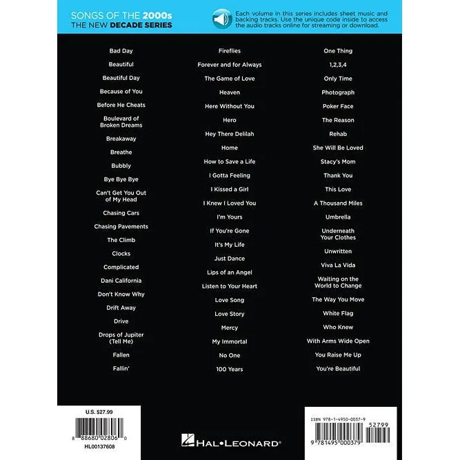 Hal Leonard HL00137608 Songs Of The 2000S The New Decade Series With Online Play-Along Backing Tracks