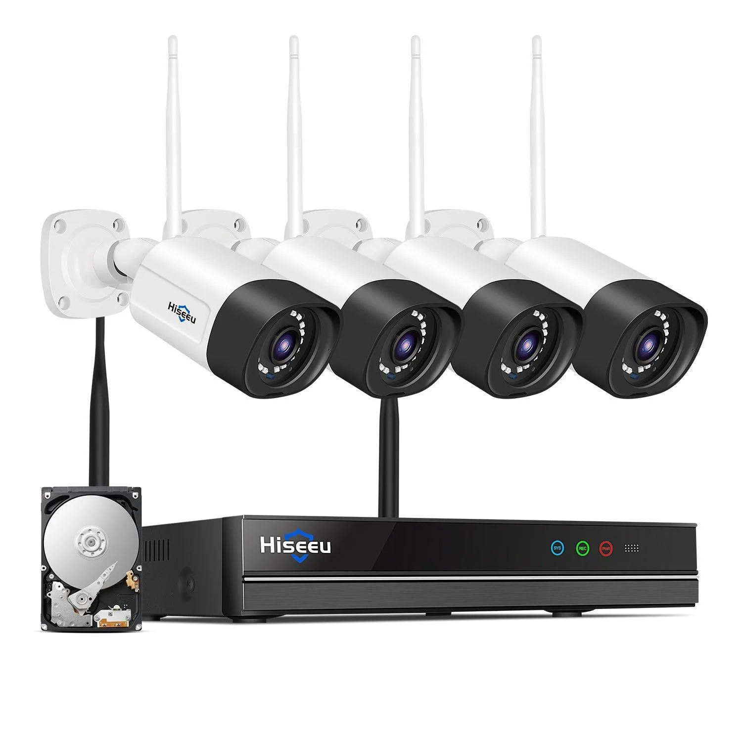 Hiseeu【Dual Wi-Fi,2-Way Audio】2K WiFi Security Camera System,3 Megapixels,Expandable 8CH NVR,1TB Hard Drive,12V DC Power Cords,Mobile&PC Remote,IP66 Waterproof,Motion Alert,Plug&Play,24/7 Motion Recording(Refurbished)