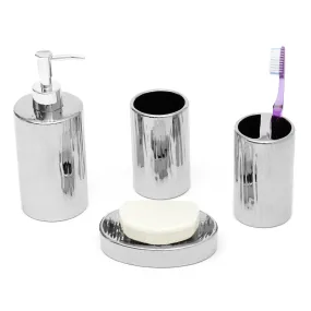 Home Basics 4 Pieces Ceramic Bath Set, Chrome