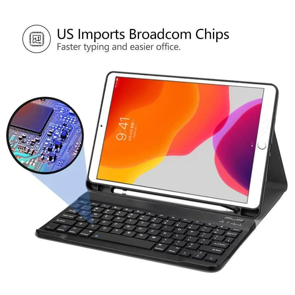 iPad 10.2 2019/2020 (iPad 7/8) PU Leather Keyboard Case Wireless Bluetooth Pencil Holder