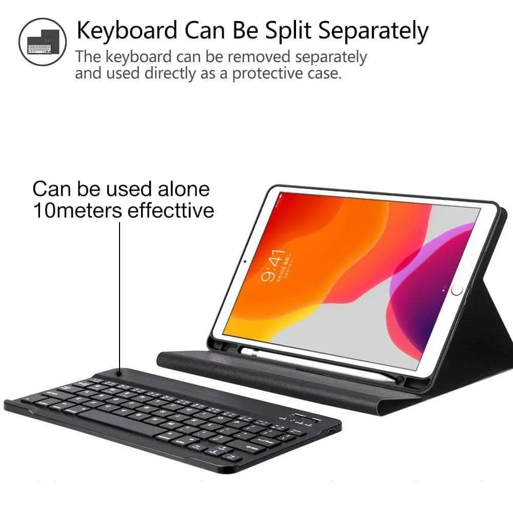 iPad 10.2 2019/2020 (iPad 7/8) PU Leather Keyboard Case Wireless Bluetooth Pencil Holder