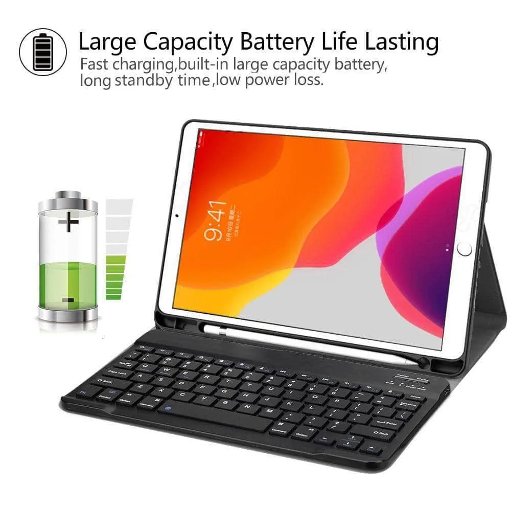 iPad 10.2 2019/2020 (iPad 7/8) PU Leather Keyboard Case Wireless Bluetooth Pencil Holder