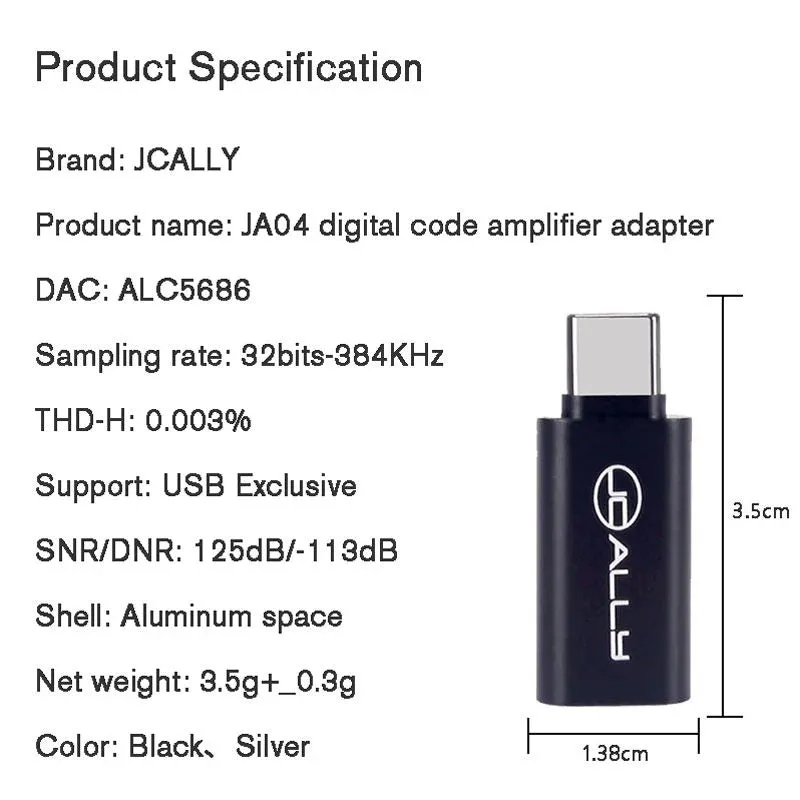 JCALLY JA04 Adapter ALC5686 HiFi Decoding Global DAC Chip For Google Huawei