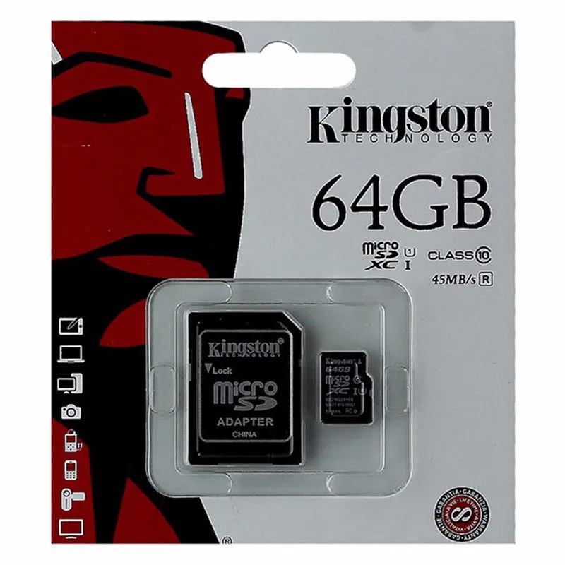 Kingston 64GB Micro SDXC Class 10 Memory Card with SD Adapter