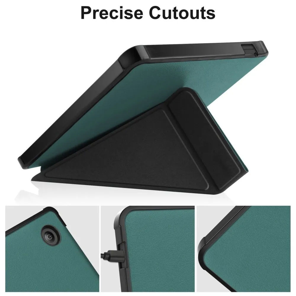 Kobo Libra 2 cool origami stand PU leather flip case - Blackish Green