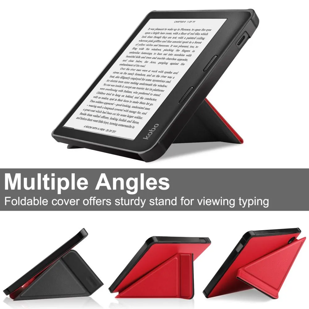 Kobo Libra 2 cool origami stand PU leather flip case - Red