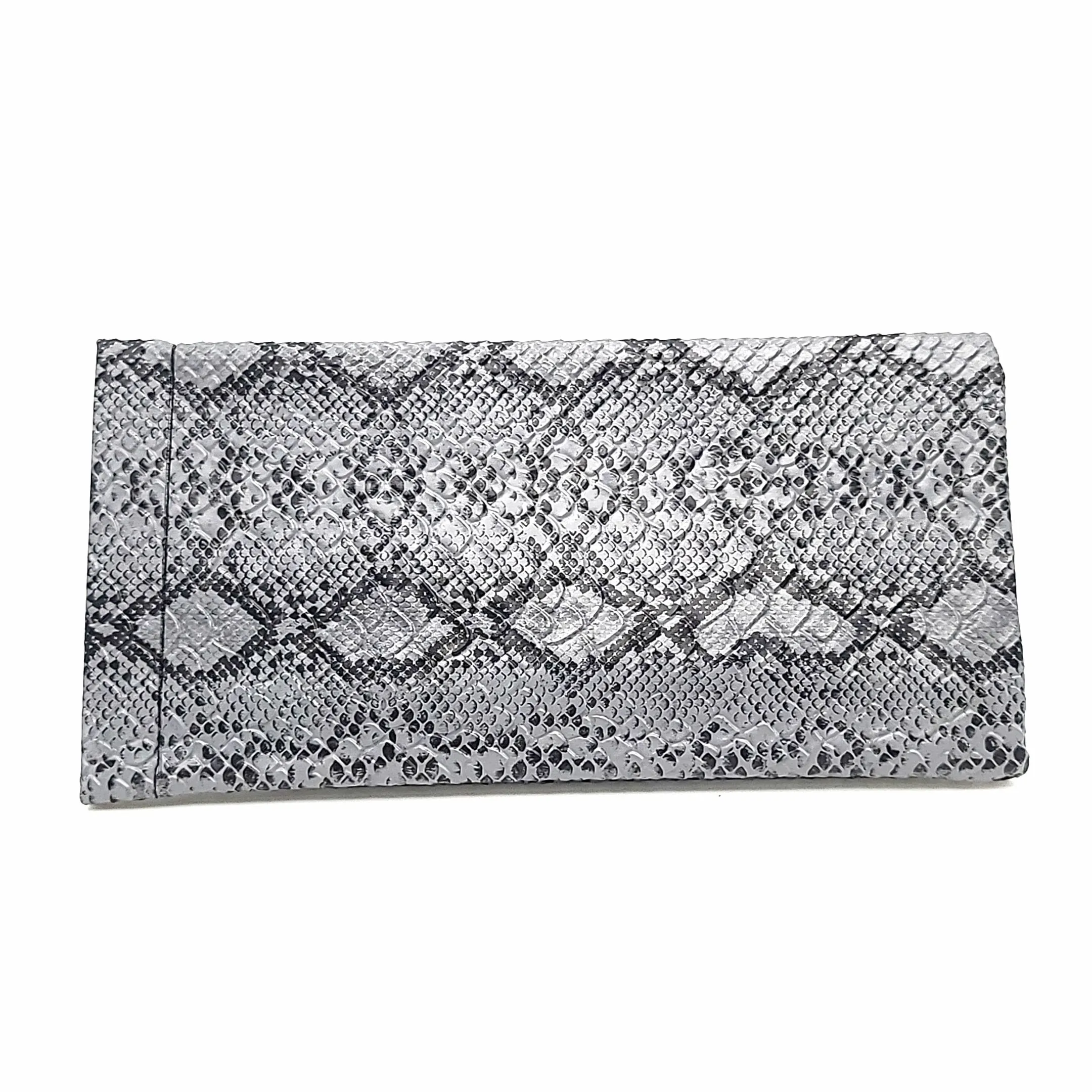 Large Squeeze Top Snakeskin Sunglasses Snap Case With Attached Microfiber Cloth