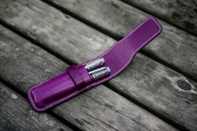 Leather Flap Pen Case for Two Pens - Purple