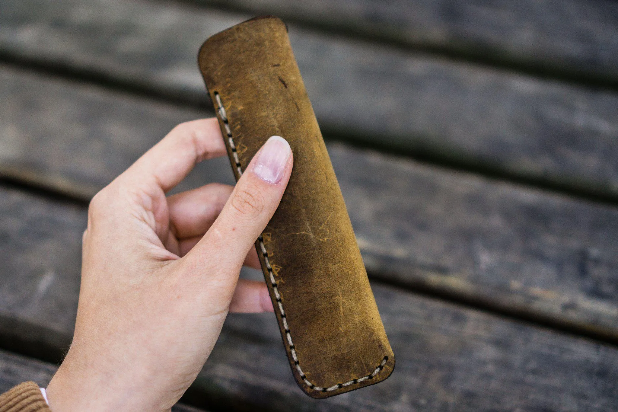 Leather Single Fountain Pen Case / Pen Pouch - Crazy Horse Brown