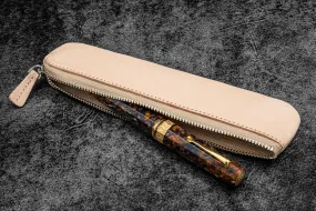 Leather Zippered Single Fountain Pen Pouch - Undyed Leather