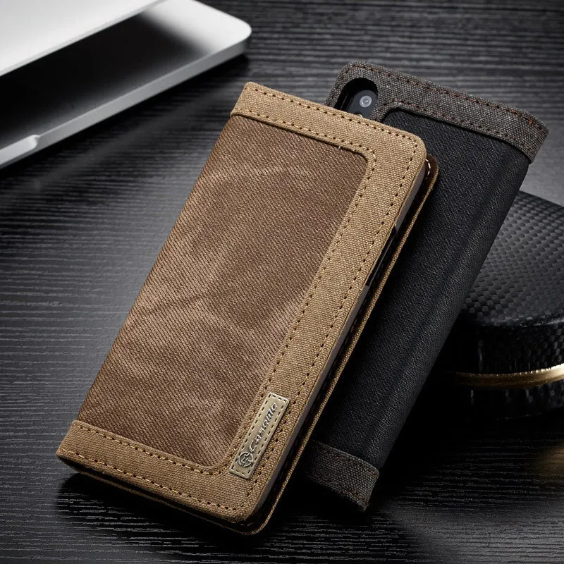 Luxury Magnetic Denim Canvas Wallet Case for iPhone X Cover with Card Holder - Black,Blue,Brown,Pink