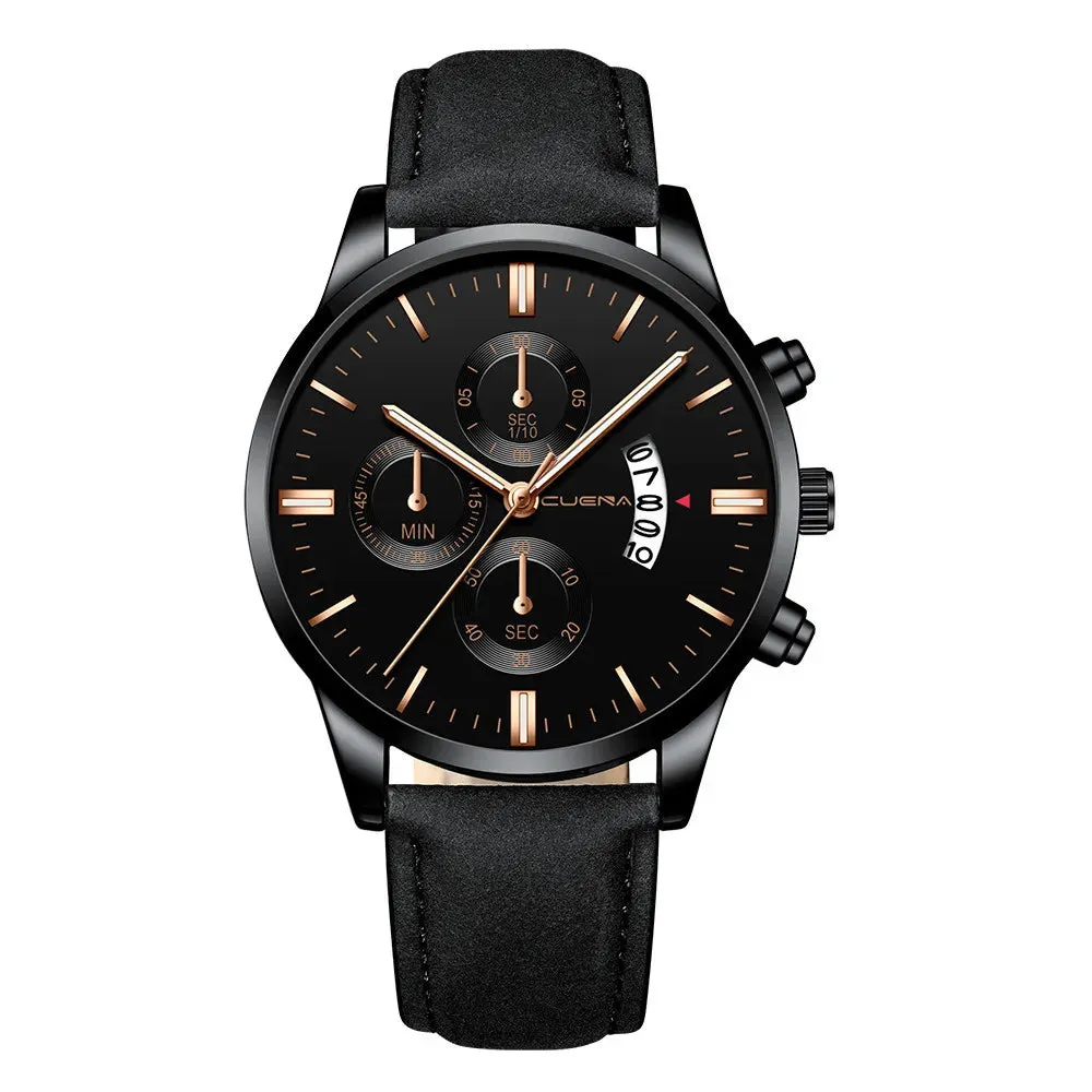 Luxury Minimalist Men's Quartz Watch with Leather Strap - Digital Calendar