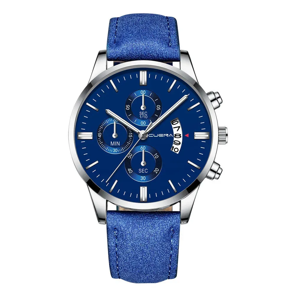 Luxury Minimalist Men's Quartz Watch with Leather Strap - Digital Calendar