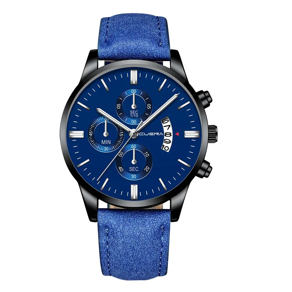 Luxury Minimalist Men's Quartz Watch with Leather Strap - Digital Calendar