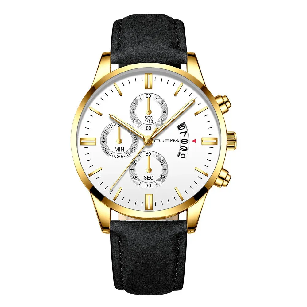 Luxury Minimalist Men's Quartz Watch with Leather Strap - Digital Calendar