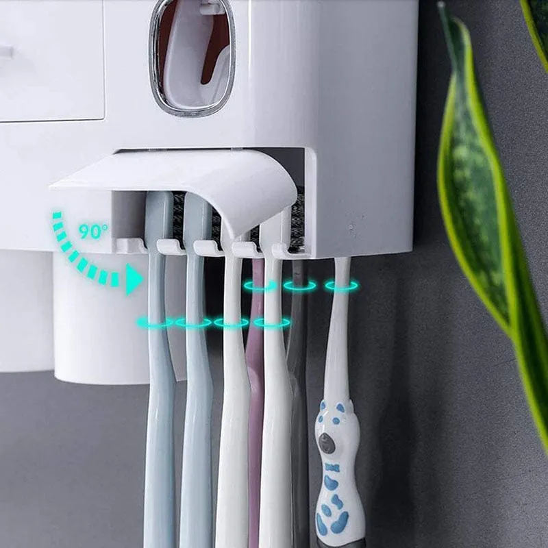 Magnetic Adsorption Inverted Toothbrush Holder Automatic Toothpaste Dispenser With Cup Toothpaste Bathroom Accessories Set