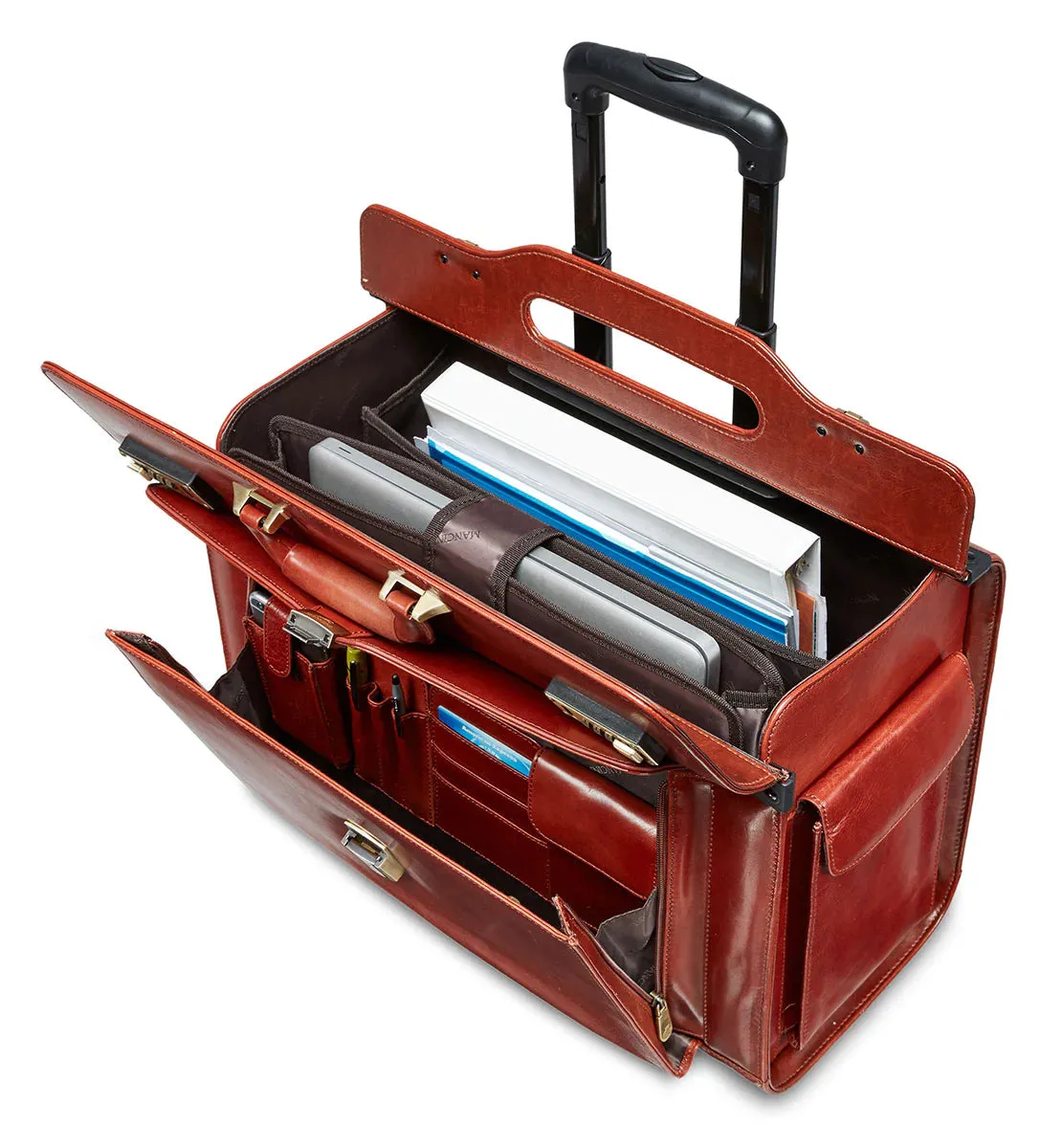 Mancini Deluxe Wheeled Catalog Case - Genuine Leather