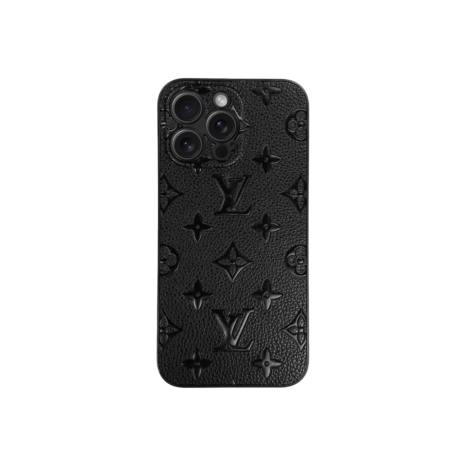 Matte Mono Imprint Leather iPhone Case - Black