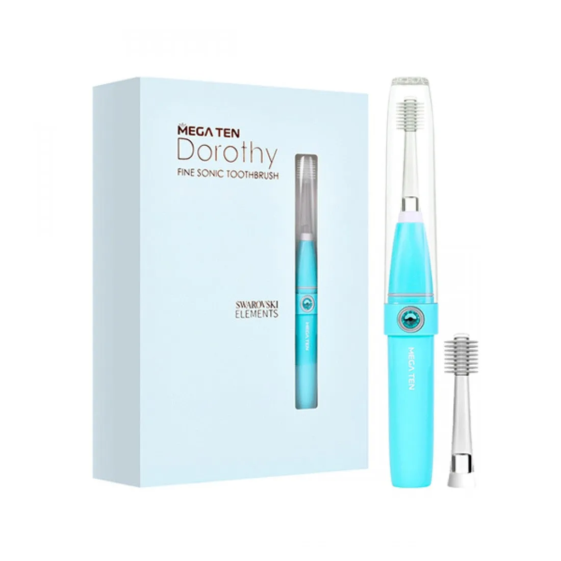 MEGA TEN Dorothy Fine Sonic Toothbrush Blue Set (Includes Body   2 Replacement Brush Heads)