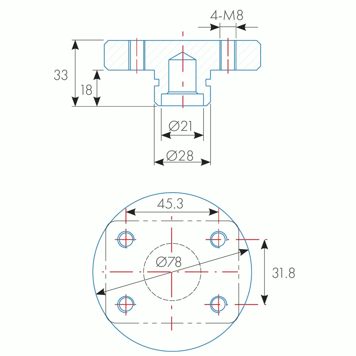 Mounting Adapter for Toggle Clamps, 28 mm