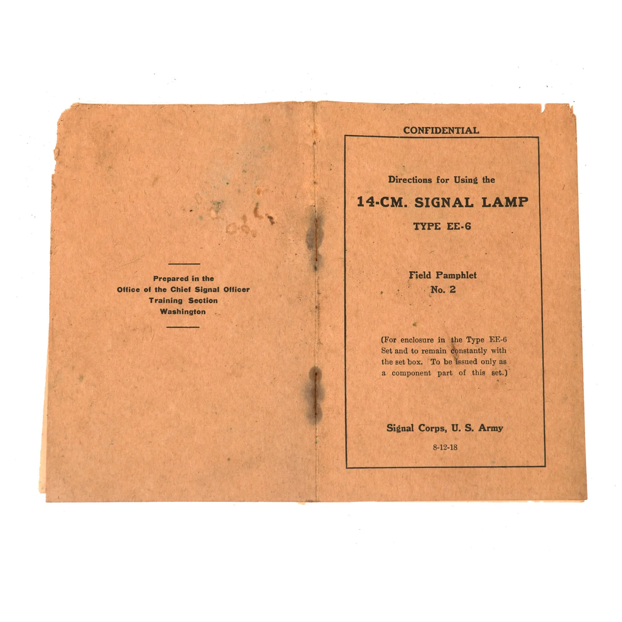 Original U.S. WWI 14-CM. Signal Lamp Type EE-6 with Battery Case & Instruction Manual by Delta